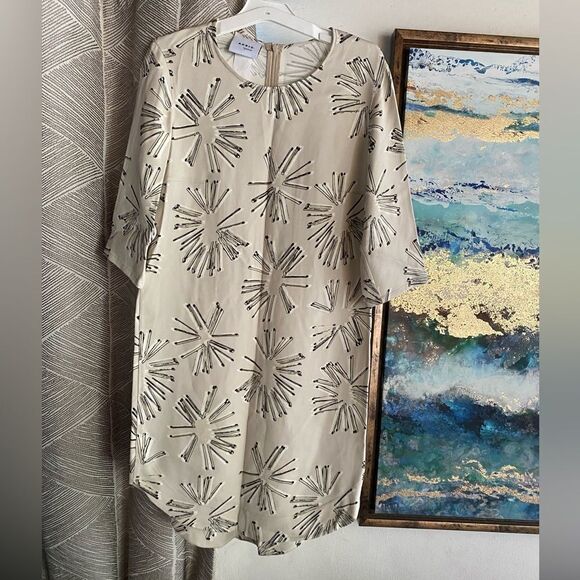 A-K-R-I-S Akris Punto Mini Dress Womens Size 6 Beige Floral - Picture 1 of 13